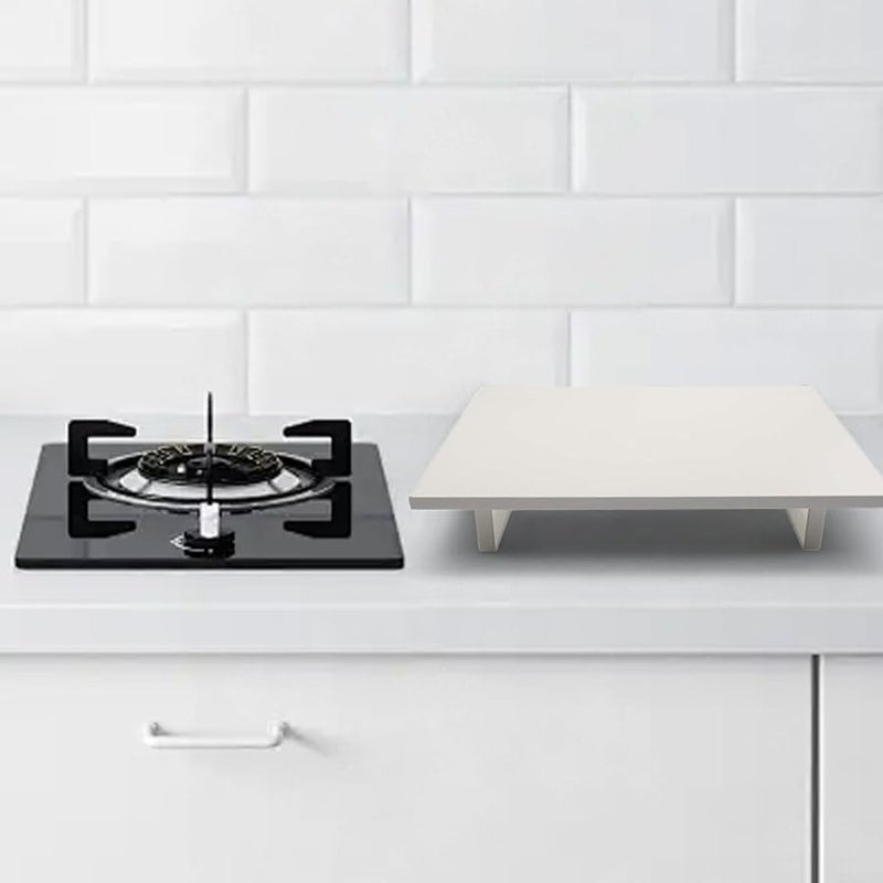 White Microwave Oven Rack Metal and Wood Stand with Non Slip Feet 40x30cm - Image 5